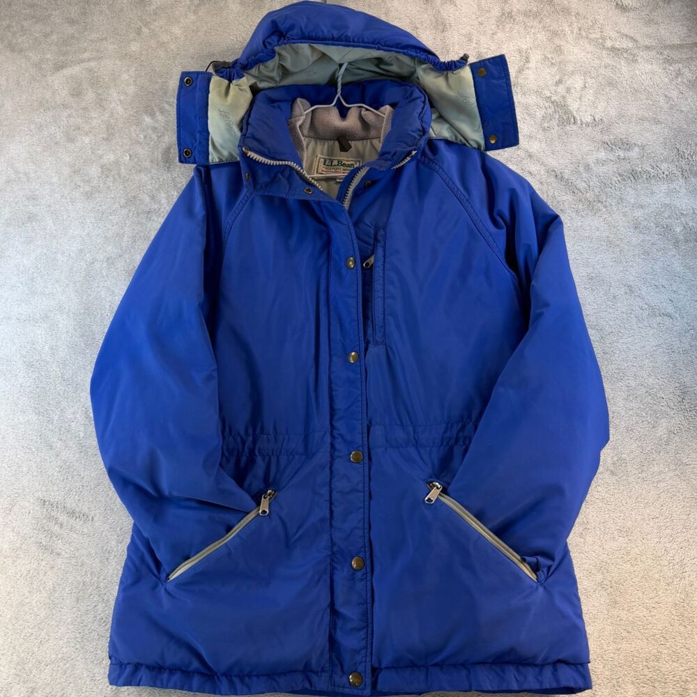 LL Bean Penobscot Parka Womens Medium Blue Hooded Coat USA Removable Hood